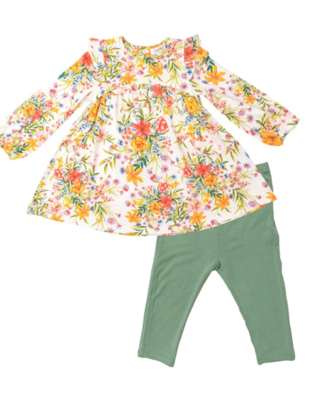 NWT Angel Dear Ruffled Sleeve Dress & Leggings Garden Joy Size 4 Bamboo SOFT!